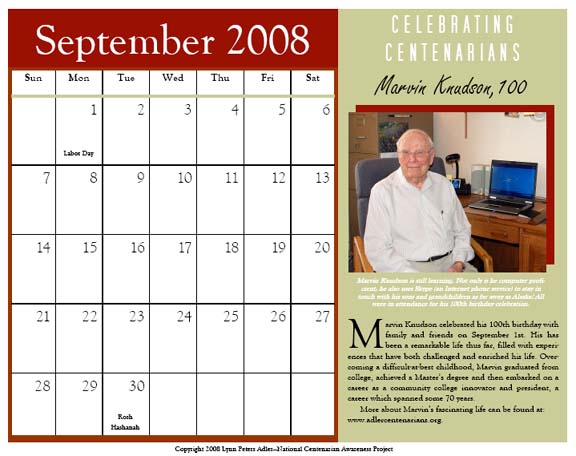 Centenarian Calendar: Marvin Knudson, September 2008