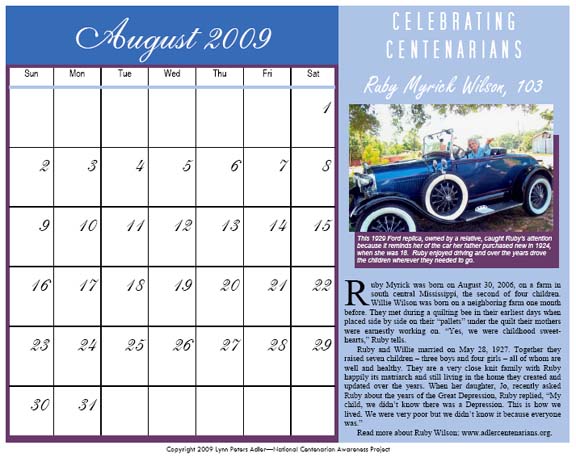 Our August 2009 Calendar - Ruby Wilson, 103