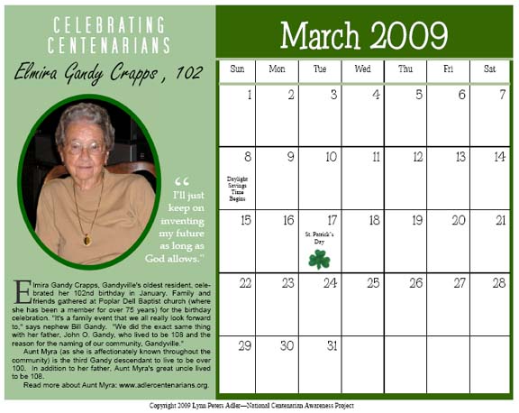 Elmira Gandy Crapps - March 2009 - NCAP Calendar