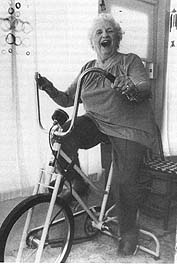 Billy Earley on her excise bike